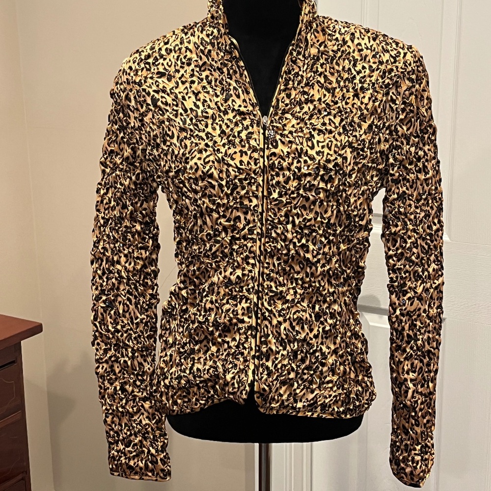 Scarlett Nite Gold/Black Leopard Print Sequined Pucker Jacket M